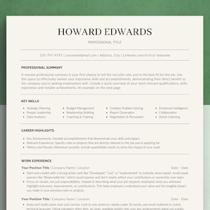 ATS Friendly Resume Template for Job Applications Single-Column CV Cover Letter Template Modern Curriculum Vitae Creative Minimal Minimalist
