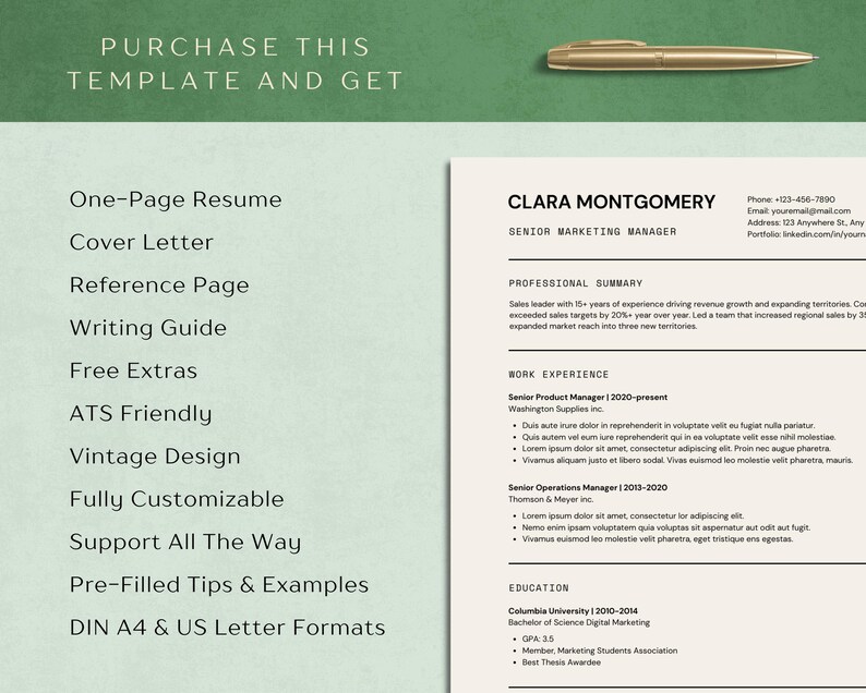 Retro Resume Template: Classic Vintage Design, ATS Friendly (canva ...