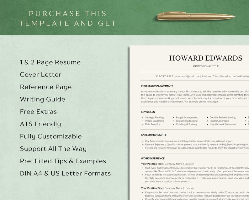 Ats Reference Guide ATS Friendly Resume Template for Job Applications Single-column CV ...