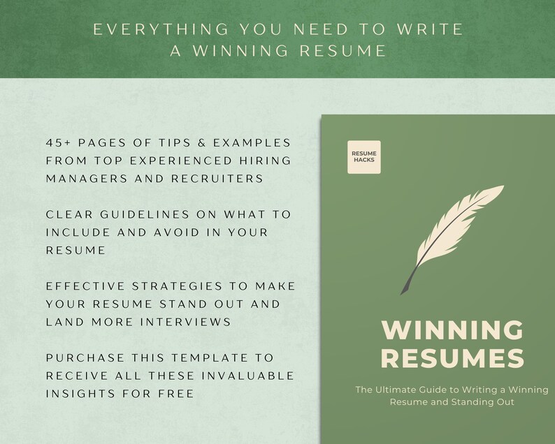 Puede incluir: Gr&aacute;fico verde y blanco con el texto "Todo lo que necesitas para escribir un curr&iacute;culum ganador". El gr&aacute;fico tambi&eacute;n incluye el texto "Curr&iacute;culums ganadores: La gu&iacute;a definitiva para escribir un curr&iacute;culum ganador y destacar".