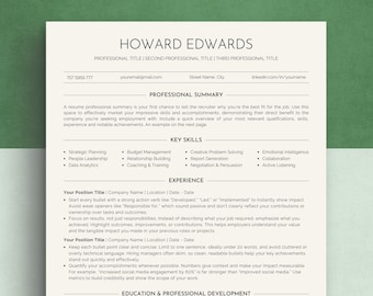 ATS Friendly Resume Template: Modern CV Cover Letter (Digital Download)