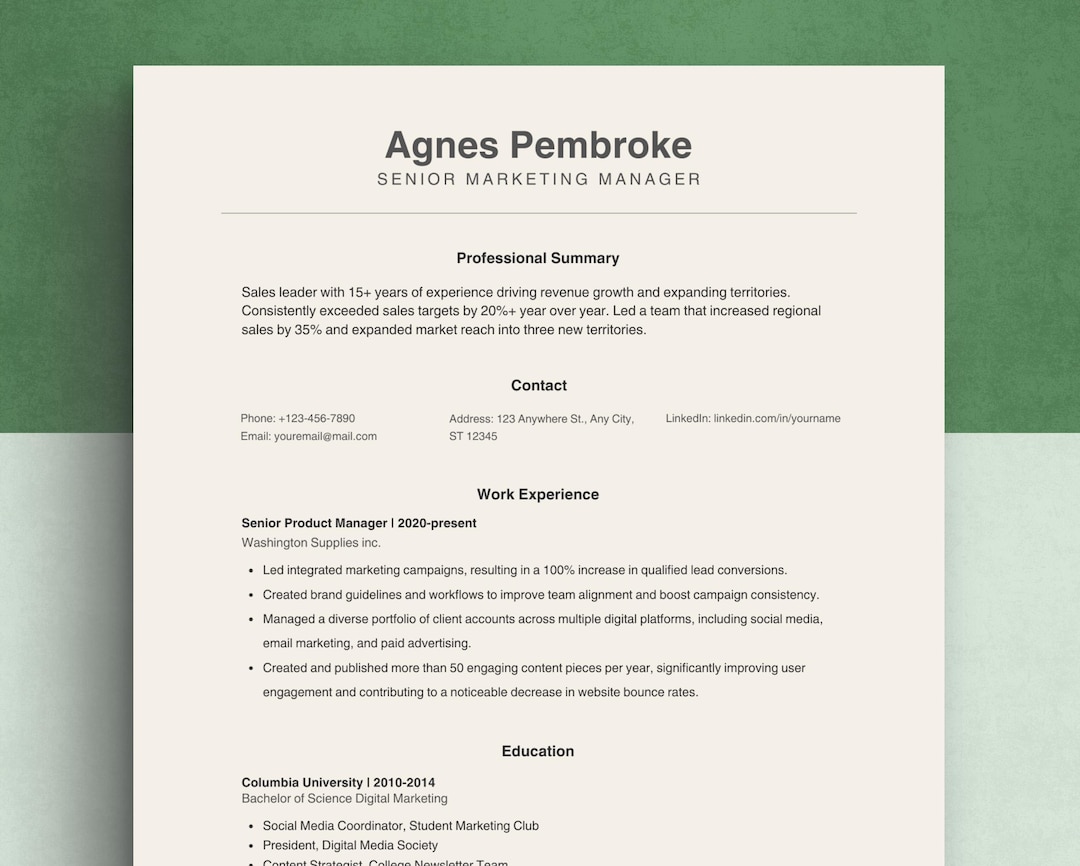 Retro Resume Template Canva Vintage Classic Format Single-column for ...
