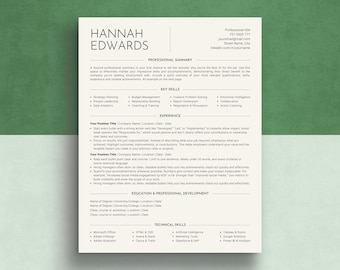 Plantilla de currículum minimalista de una sola columna para solicitudes de empleo. Plantilla de carta de presentación. Currículum vitae moderno compatible con ATS. Excelente.