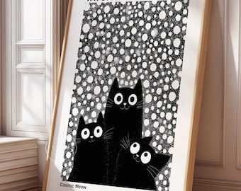 YAYOI KUSAMA Black Cat Print | Framed Japanese Modern Poster | Museum Style Dot Artwork | Inspired Art