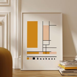 Yellow Bauhaus Exhibition Poster: Modern Abstract Wall Art