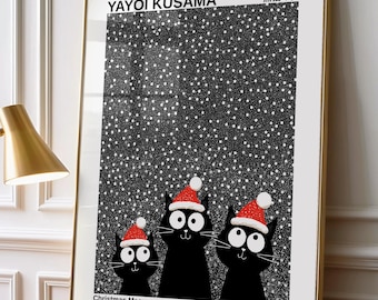 Yayoi Kusama Inspired Black Cat Polka Dot Art Print | Framed Japanese Wall Decor