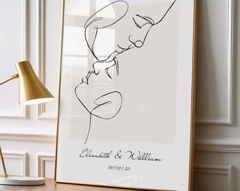 Custom Couple Line Art Print, Personalized Anniversary Gift