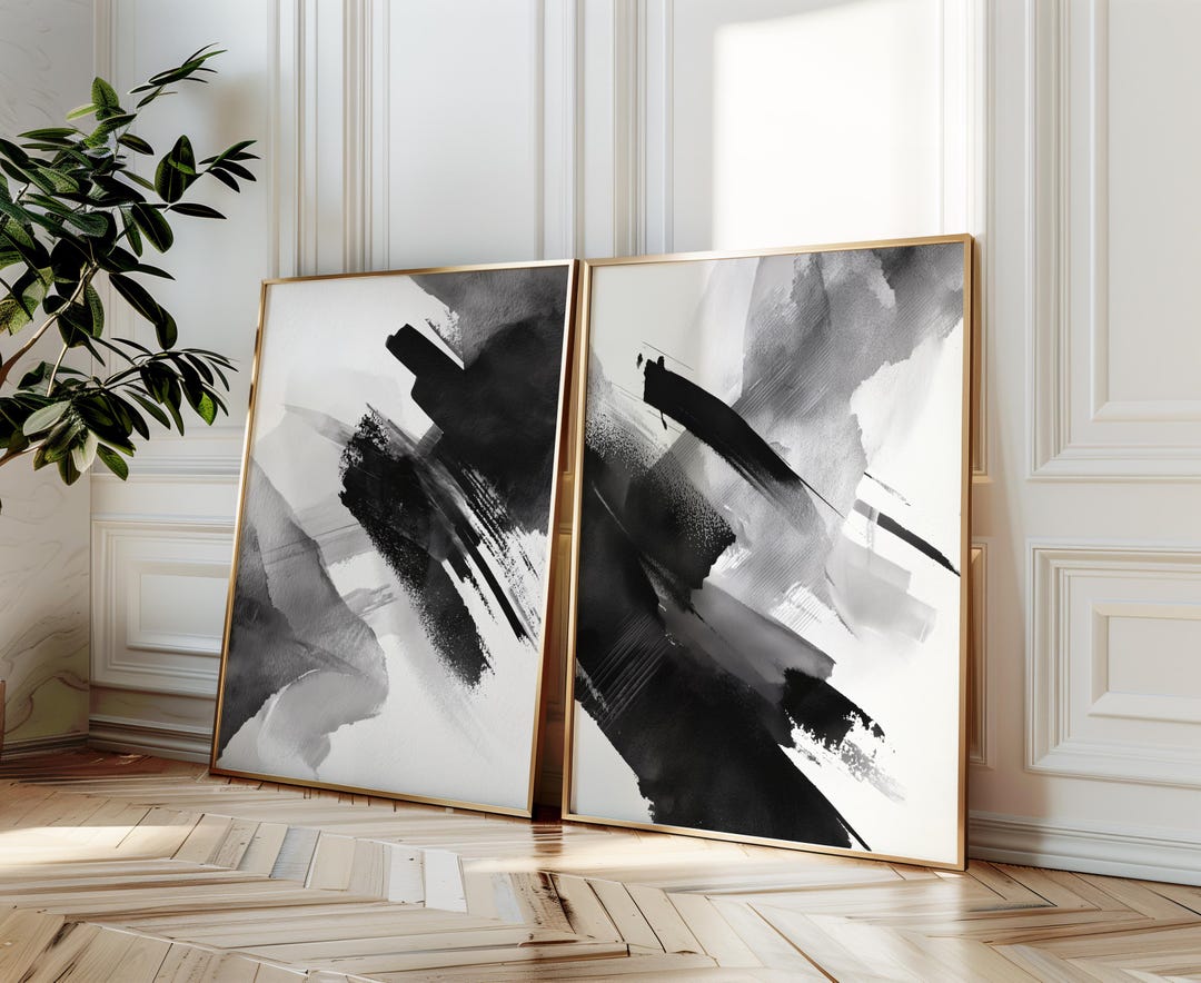 Black and White Abstract Art Set of 2 | Minimalist Modern Prints ...