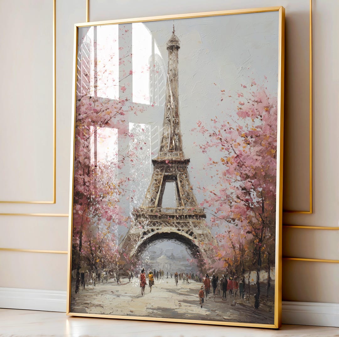 Pink Paris Eiffel Tower Oil Painting | Framed Wall Art - Etsy