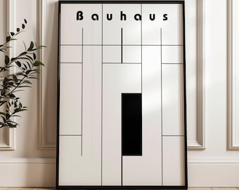 Black and White Bauhaus Geometric Print: Mid-Century Modern Wall Art