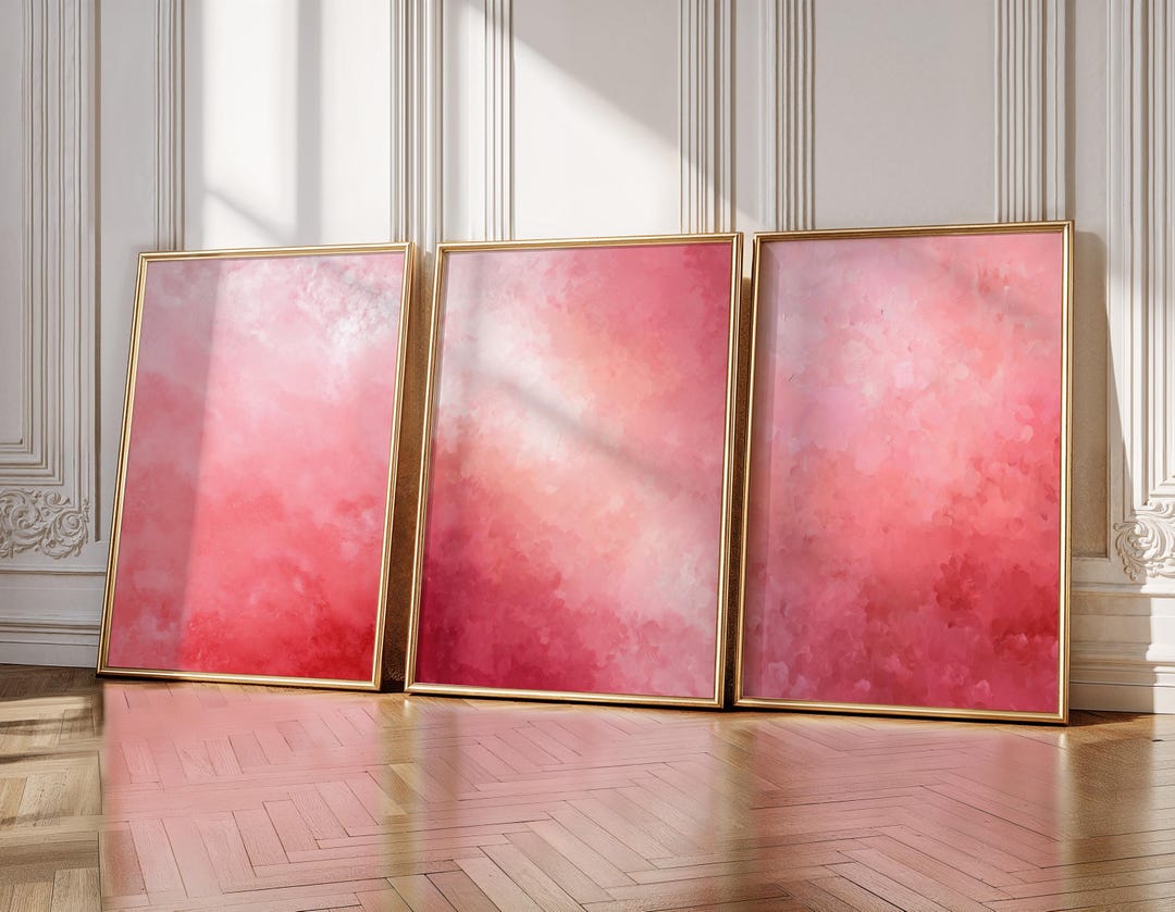 Red Abstract Triptych Wall Art | Set of 3 Prints | Modern Minimal Art ...