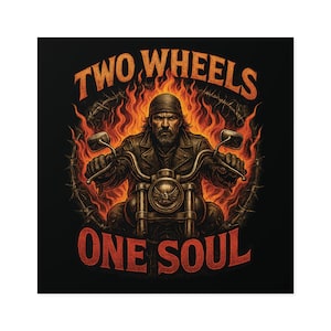 Biker Square Sticker: Two Wheels One Soul Flames - Motorcycle Decal