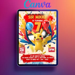 Pokemon Urodzinowa Ulotka, Specjalna Ulotka, Edytowalna Ulotka na Urodziny Pokemon, Natychmiastowa Ulotka Pokemon Pikachu Do Pobrania, Wyprzedaż Urodzinowa Pikachu