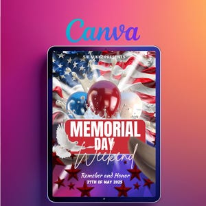 Memorial Day Party, Weekend Club Flyer, Club Party Flyer,Summer Party Flyer, DJ Party, Canva Template, Social Media, Poster, Disco, Intro