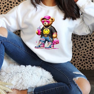 Teddy Bear Sweatshirt – Fashion Teddy Bear Sweater Unisex – Trendy Streetwear Teddy Bear Pullover – Cute Teddy Bear Graphic Sweatshirt