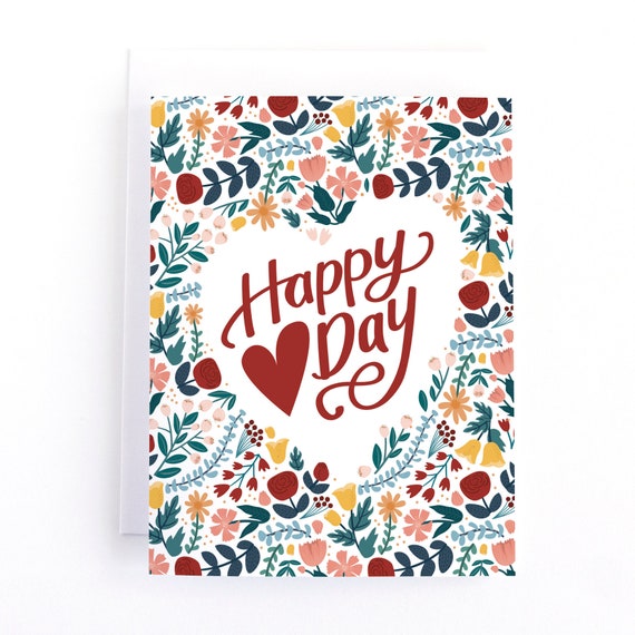Floral Valentine's Day Card for Girlfriend | Happy Heart Day Greeting Card | Red & Pink Love Card for Wife Il_570xn