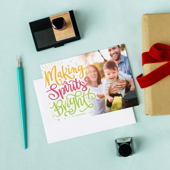 Colorful Photo Christmas Cards, Modern Christmas Card Template Il_570xn