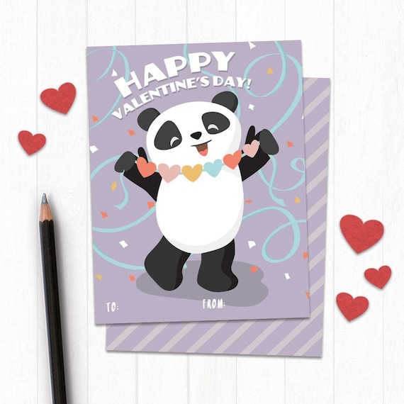 Classroom Valentine Card for Kids, Panda Printable Valentine, Kids Valentine Card for School Il_570xn