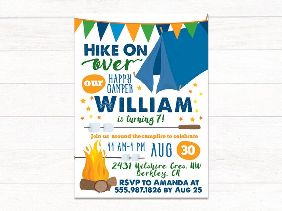 camping birthday invitation printable campfire party invite