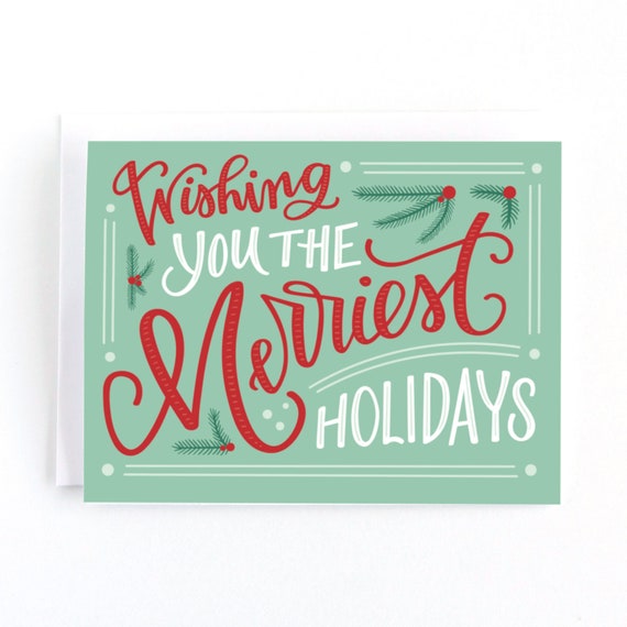 Happy Holidays Boxed Christmas Cards Pack, Vintage Hand Lettering Holiday Cards, Colourful Christmas Card Set Il_570xn
