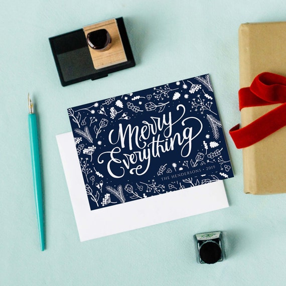 Merry Everything Christmas Card Template, 5x7 Holiday Photo Card Il_570xn
