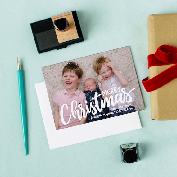 Year in Review Christmas Photo Card, Merry Christmas Holiday Photo Card, Hand Lettering Photo Christmas Card Il_570xn