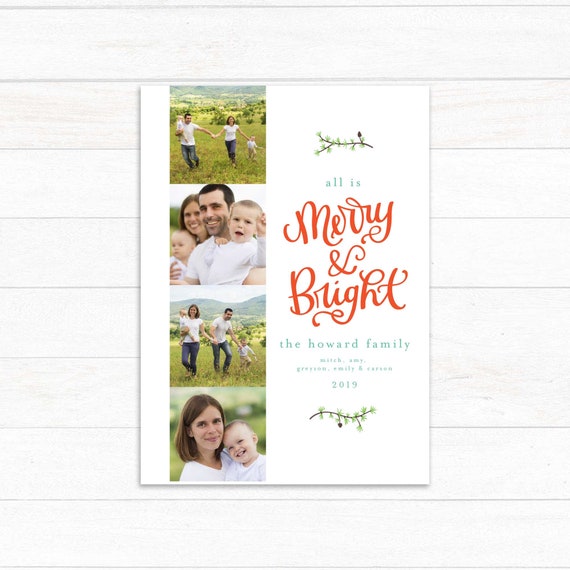 4 Photo Christmas Card Template, Printed Christmas Photo card Il_570xn