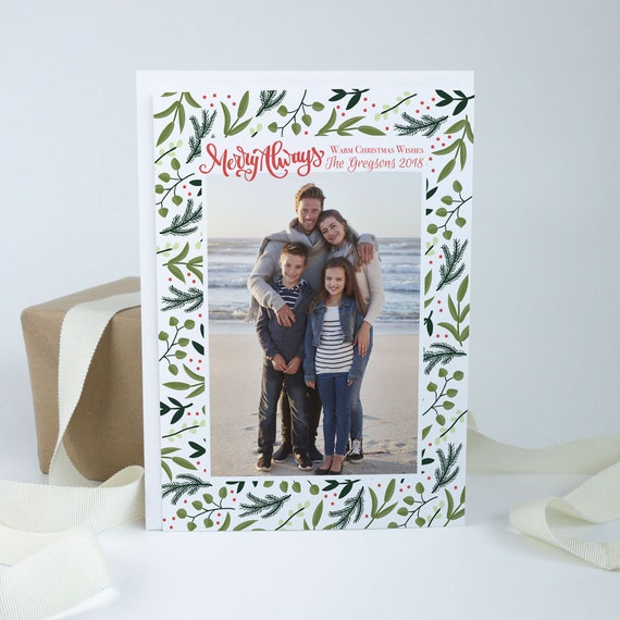 Greenery Holiday Photo Card, Merry Always Christmas Photo Card, Year in Review Christmas Card Il_570xn