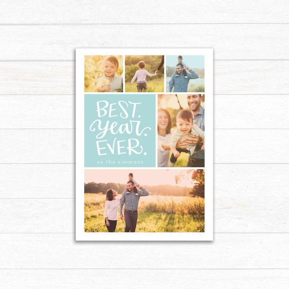 5 Photo Christmas Card Template, Printed Christmas Photo card Il_570xn