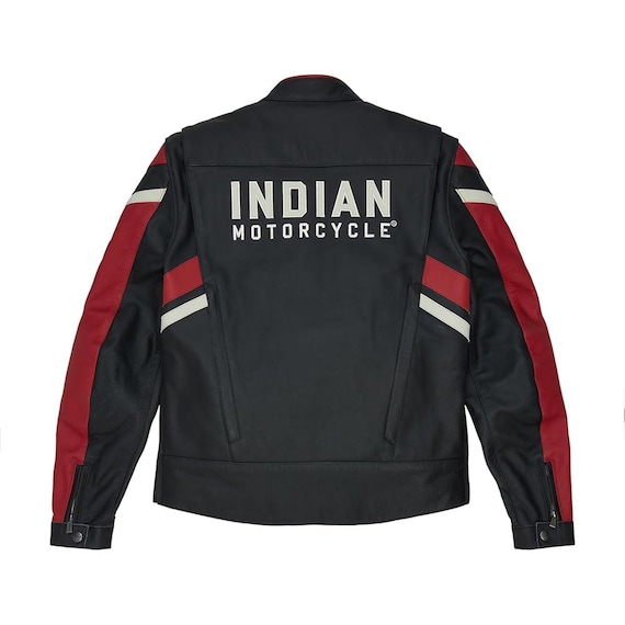 New Men's Indian Motorcycle Ravine Biker Leather Black & Red