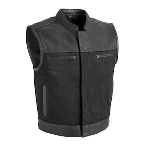 Men&#39;s Motorcycle Club Real Leather & Denim Biker SOA Vest