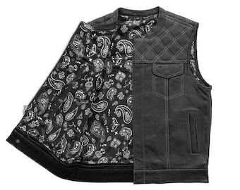 Gilet de motard en cuir de vachette : gilet de motard matelassé losanges
