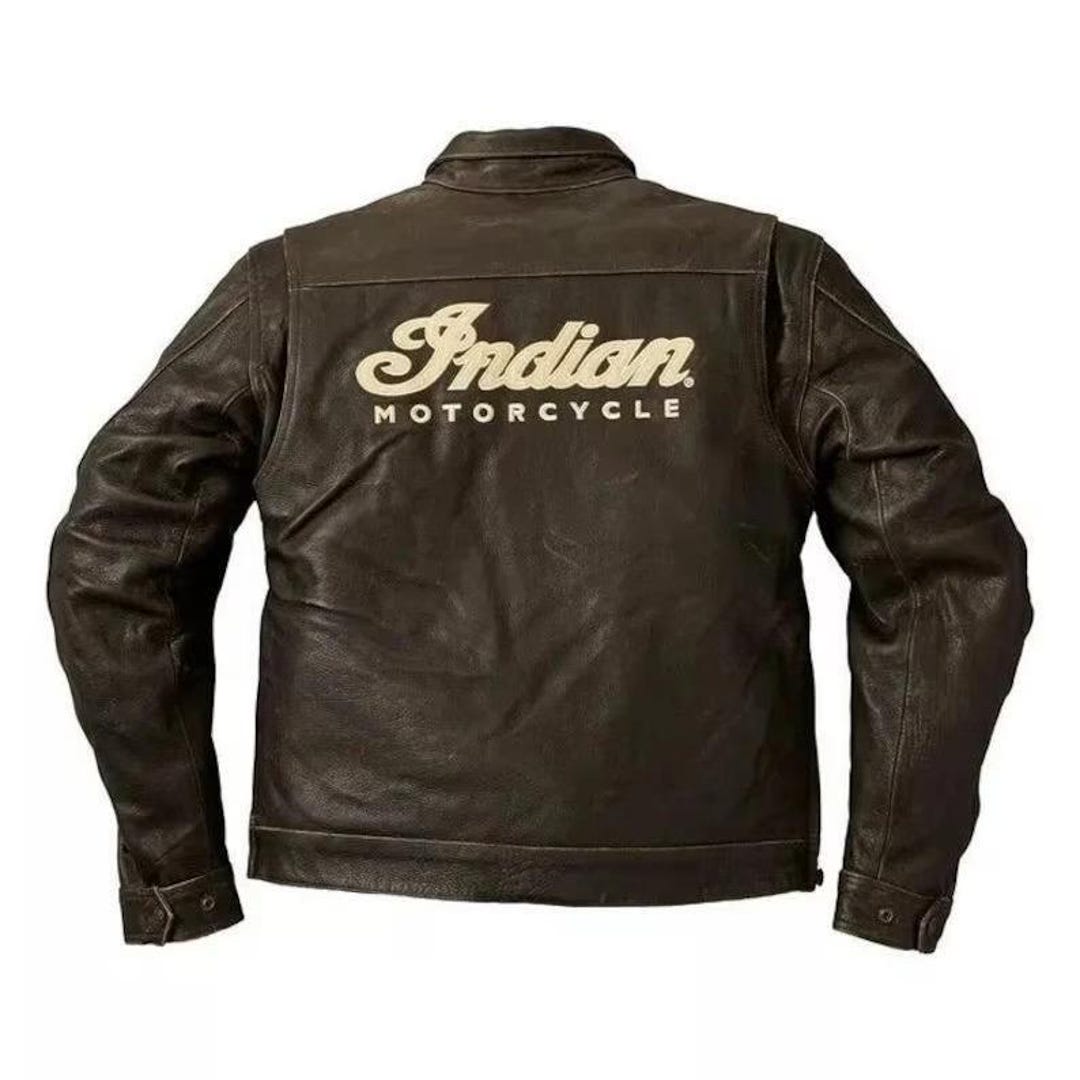 New Men's Indian Motorcycle Brown Distressed Cowhide Leather Biker