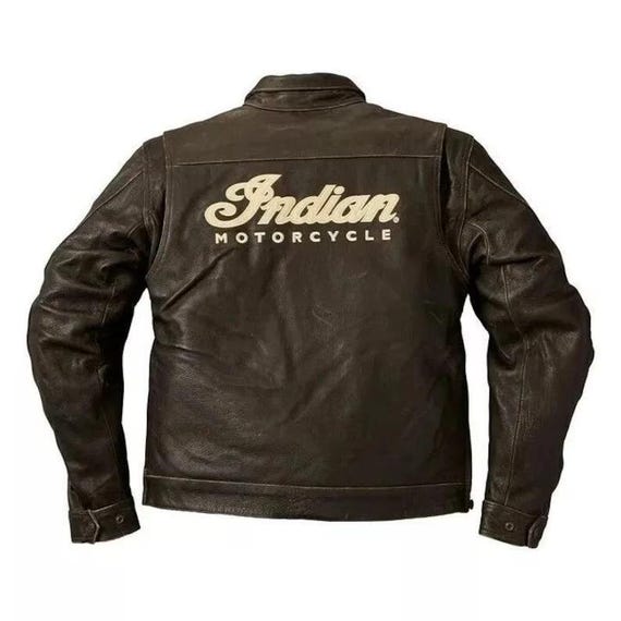 New Men's Indian Motorcycle Brown Distressed Cowhide Leather Biker