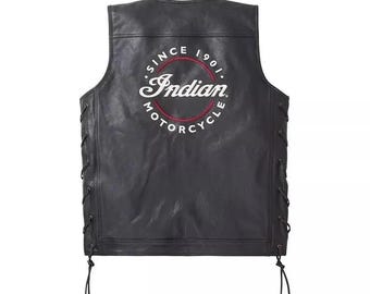 Männer Handgefertigte Indische Motorrad Western Style Echtes Rindsleder Biker Weste - Biker Lederweste für Herren