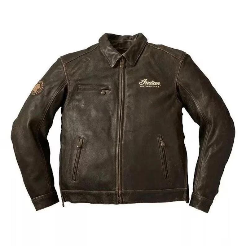 Indian Motorcycle レザーライダースジャケット ブラウン New Men's Indian Motorcycle Brown Distressed Cowhide Leather Biker