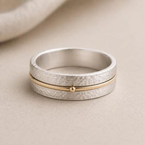 Sterling Silver Slim Minimal Spinner Ring Thin Hammered Band Gold Filled Fidget Dainty Meditation Ring Mixed Metal Everyday Jewelry