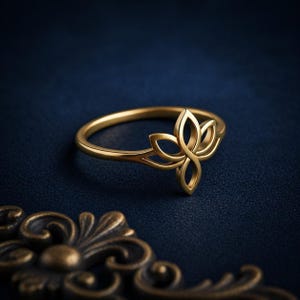 Gold Lotus Flower Ring Minimalist Dainty Ring Floral Leaf Ring Nature Inspired Stacking Ring Everyday Jewelry Gift for Her Bridesmaid Gift