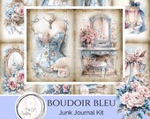 Boudoir Bleu Junk Journal Kit, Vintage Printable Paper & Ephemera, Romantic Shabby Chic, blue pink, Pink Cat Creations, Digital Download