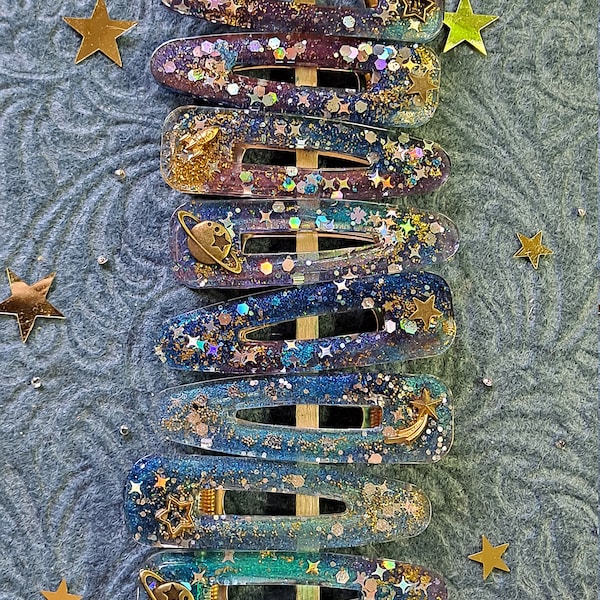 NEW COLORS! Galaxy resin hair clips | Space themed barrettes