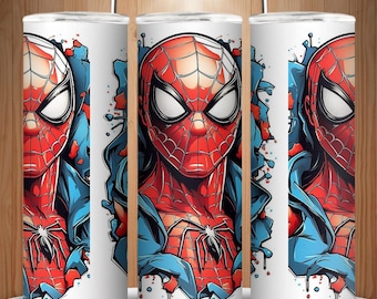Red Web Superhero 20oz Skinny Tumbler Wrap, Comic Action Sublimation PNG (Digital Download)