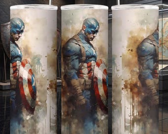 Patriotic Super Soldier 20oz Tumbler Wrap PNG, American Hero Art (Digital Download)
