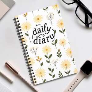 Floral Daily Diary Spiral Journal - Cute Flower Notebook, Botanical Planner, Pretty Writing Journal, Vintage Floral Notepad, Gift for
