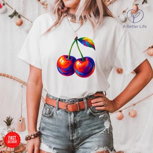 Colourful Cherry Graphic Tee, Unisex Heavy Cotton T-Shirt, Colorful Summer Fashion, Perfect for Fruit Lovers, Cute Gift Idea