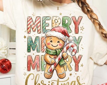Cute Gingerbread Man Christmas PNG, Merry Christmas Candy Cane Design, Holiday Gingerbread Clipart, Christmas Sublimation PNG