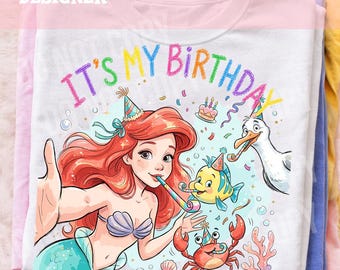 Es mi cumpleaños PNG, diseño de celebración de cumpleaños de sirena, gráfico de fiesta de amigos del océano, descarga digital con temática submarina