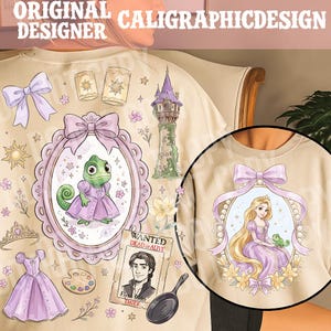 Princesa de la Torre PNG, Camaleón Lavanda Descarga Digital, Diseño de Recuerdo de Cuento de Hadas, Tema de Castillo con Marco de Perlas, Archivo Mágico de Sublimación