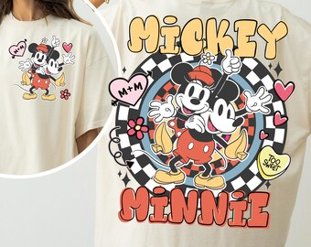Retro Mickey en Minnie Mouse, png, geruit ontwerp (digitale download)
