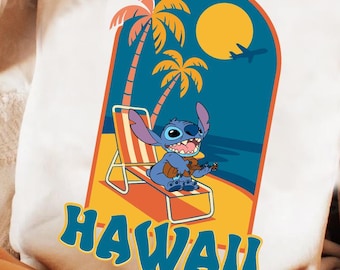 Clipart de puntada hawaiana retro, vacaciones en la playa PNG (descarga digital)