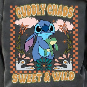 Stitch and Frog PNG – Cute Cartoon Animal Retro Design – Cuddly Chaos Shirt Clipart for Sublimation, Stickers, Digital Download